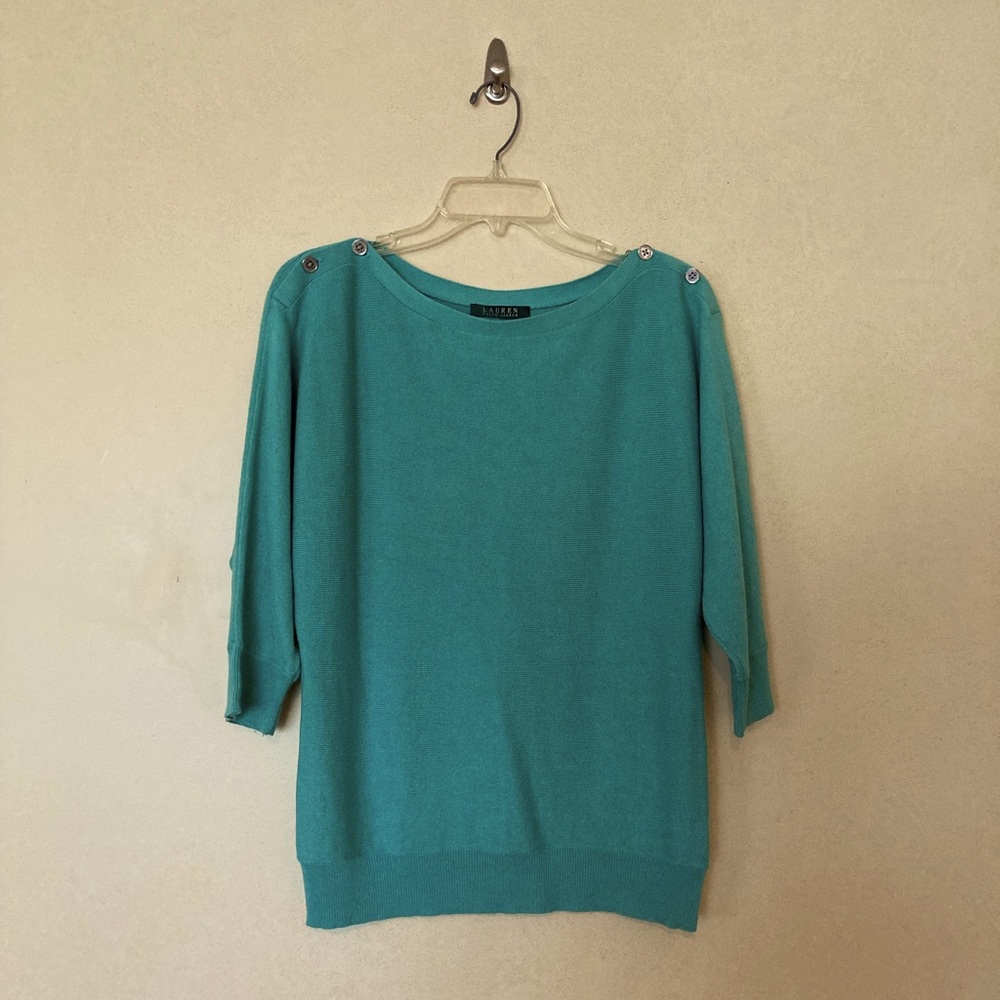 Used 3/4 sleeve knit dolman top with boat neck Ralph Lauren size S/P sea green